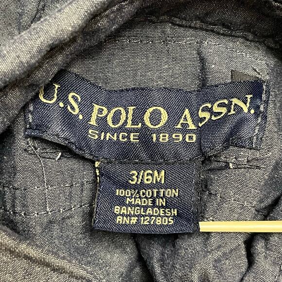 U.S. Polo Assn. Short Sleeve Button Down Shirt Blue Chambray Preppy Baby 3/6 Mos - Picture 5 of 5
